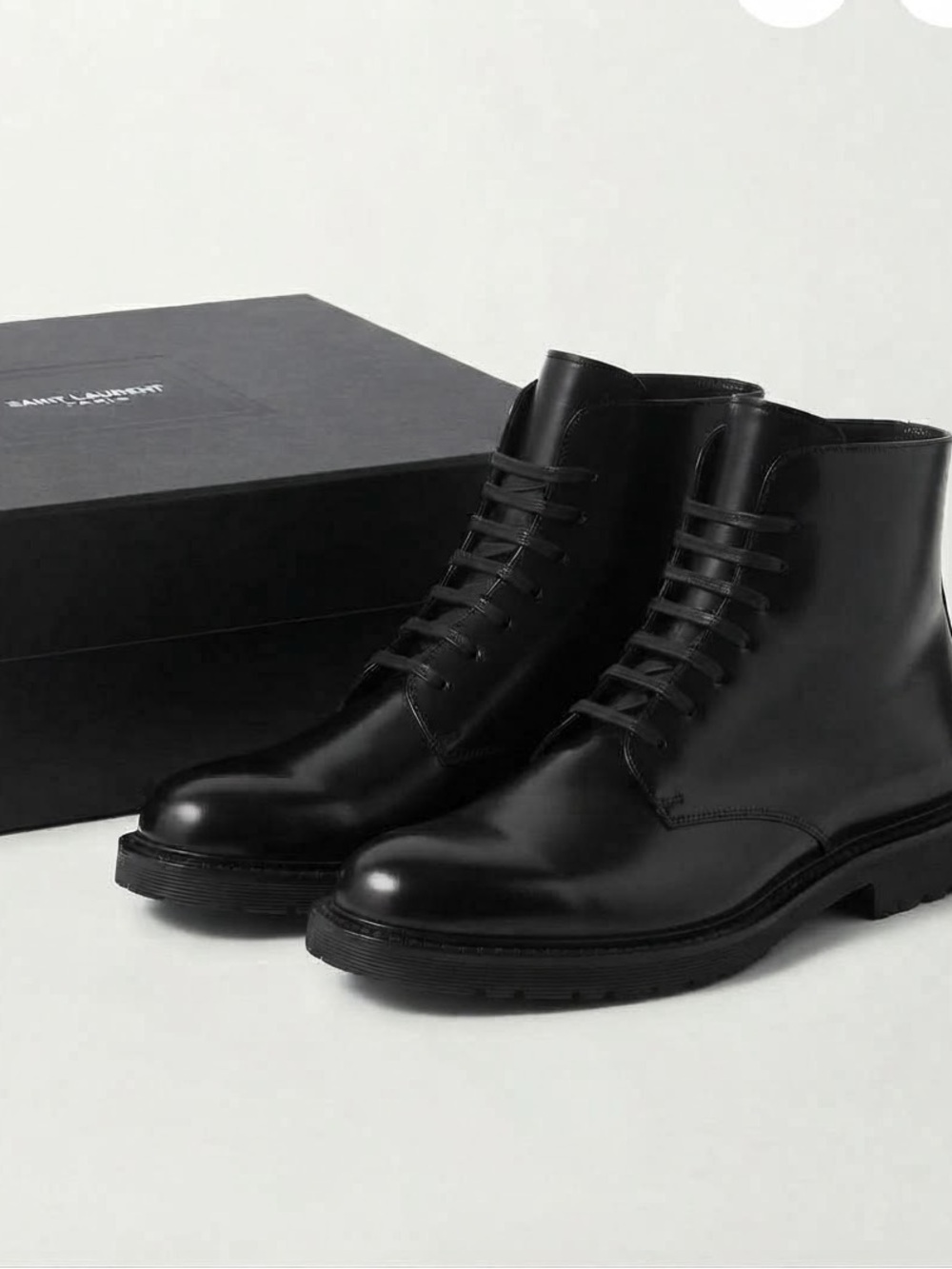 Womens saint laurent Black Leather Lace-Up Boots never worn new